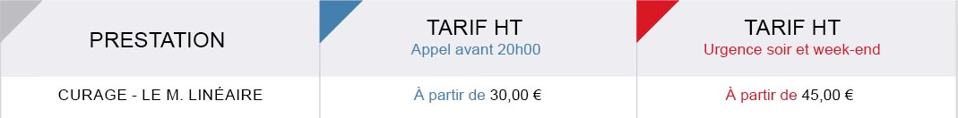 Tableau des tarifs des prestations de curage Purygiene